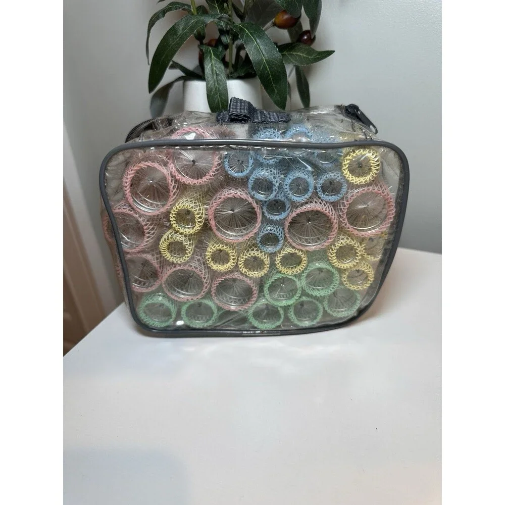 Vtg Goody 35 Pastel Color Wire Brush Mesh Hair Rollers Curlers with Picks & Case